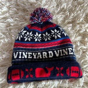 Vineyard Vines Alpine blue and red Pom Pom beanie One Size